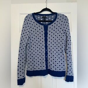 Tommy Hilfiger Blue and White Diamond Pattern Cardigan size M